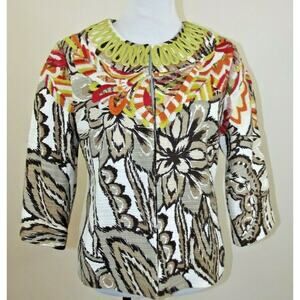 CHICOS Womens OPEN FRONT Embroidered JACKET - Size 1 - Abstract Print